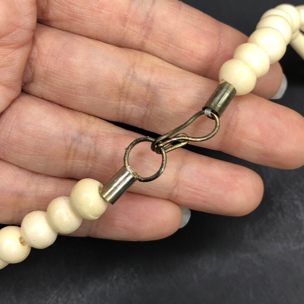 Tribal Boho Gypsy Fetish Carved Ivory Bead Elephant Necklace 3 Strands Engraved - Picture 9 of 11